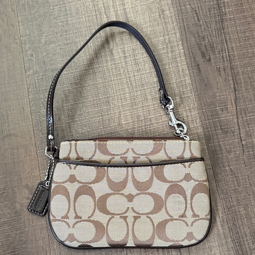 Coach Brown and Cream Signature Wristlet